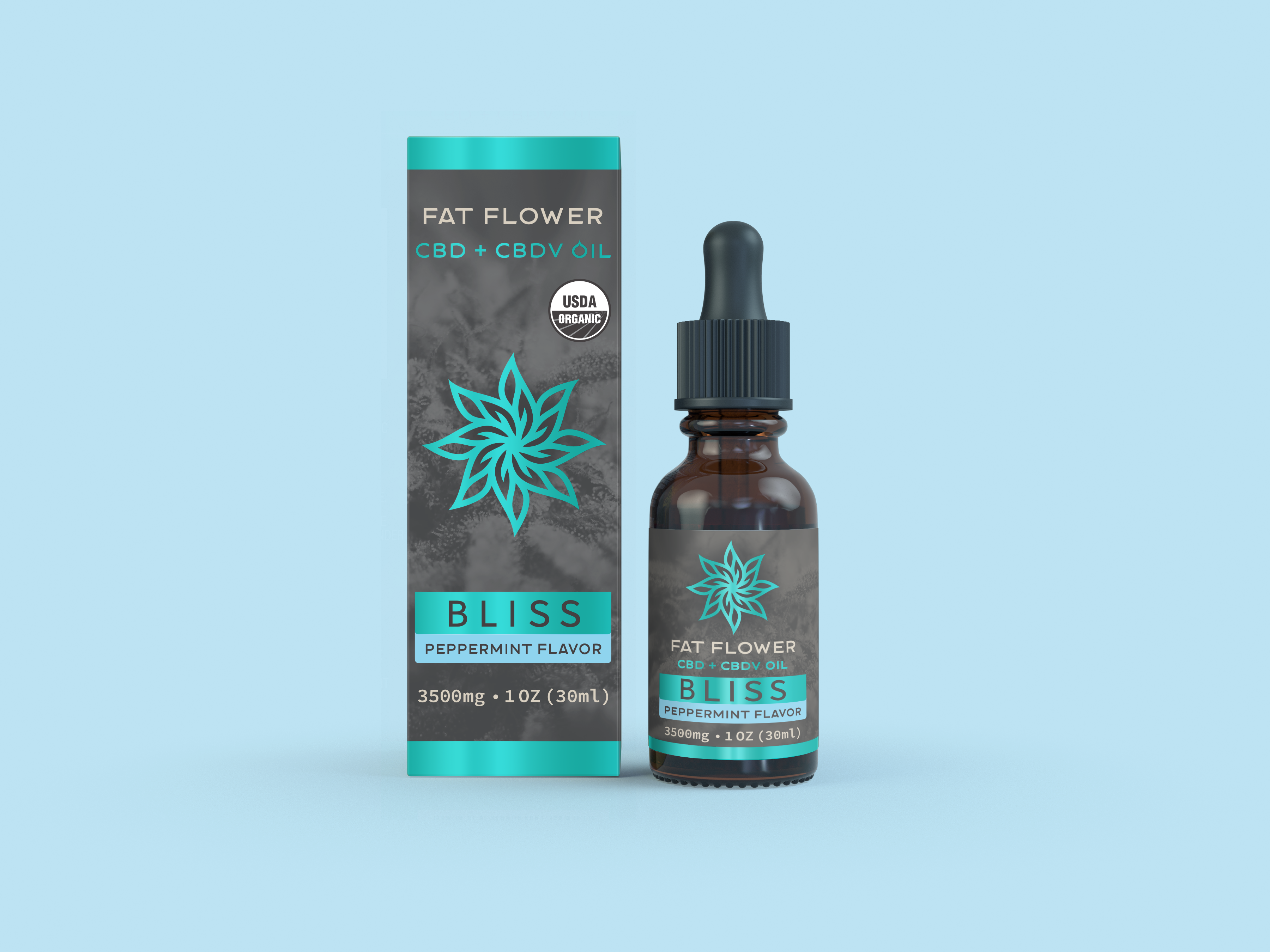 Fat Flower full spectrum certified organic CBD+CBDV oil tincture peppermint flavor 3500mg