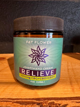 Fat Flower full spectrum Relieve Joint & Hand Cream with CBG, CBD and CBDV plus arnica, frankincense, myrrh for arthritis.