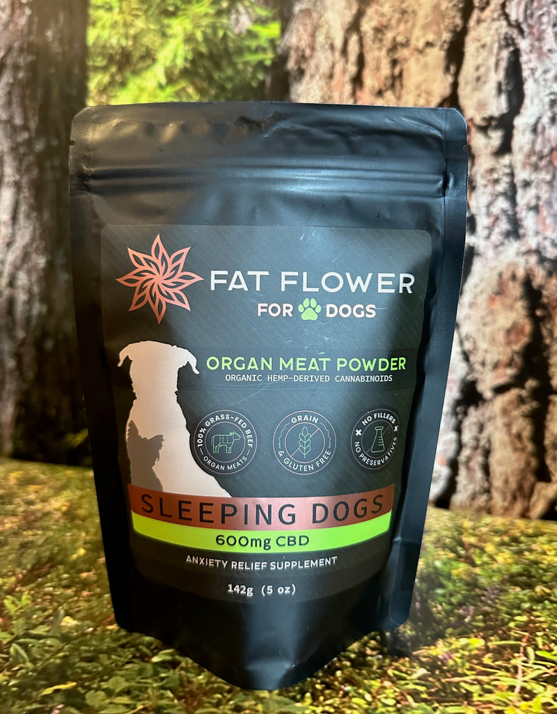 Anxiety relief CBD dog supplement powder with 100% grass fed organ meats, bone broth and shiitake mushroom and no added fillers