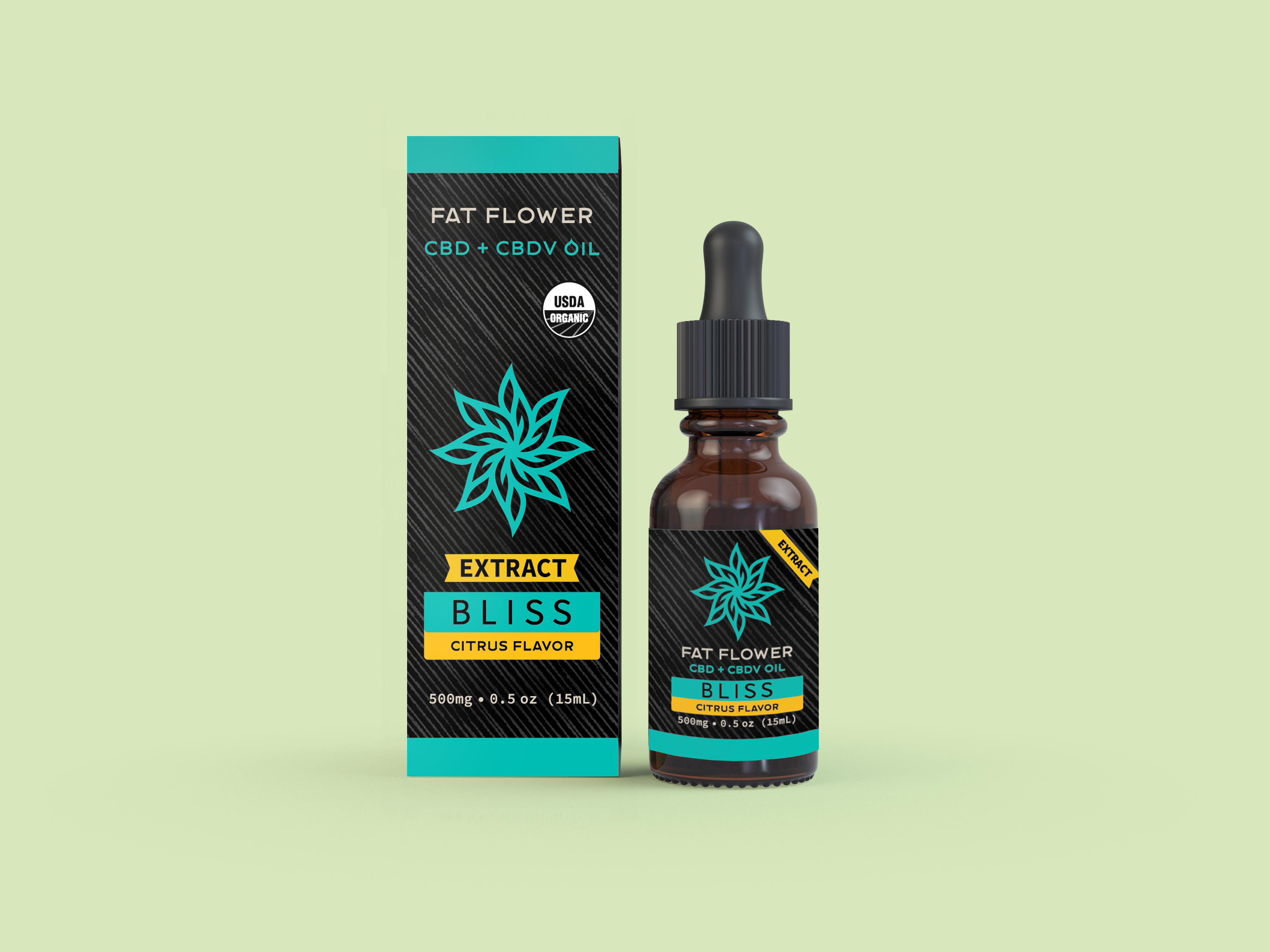Fat Flower Extract Bliss CBD+CBDV oil bottle and packaging 500mg 0.5oz