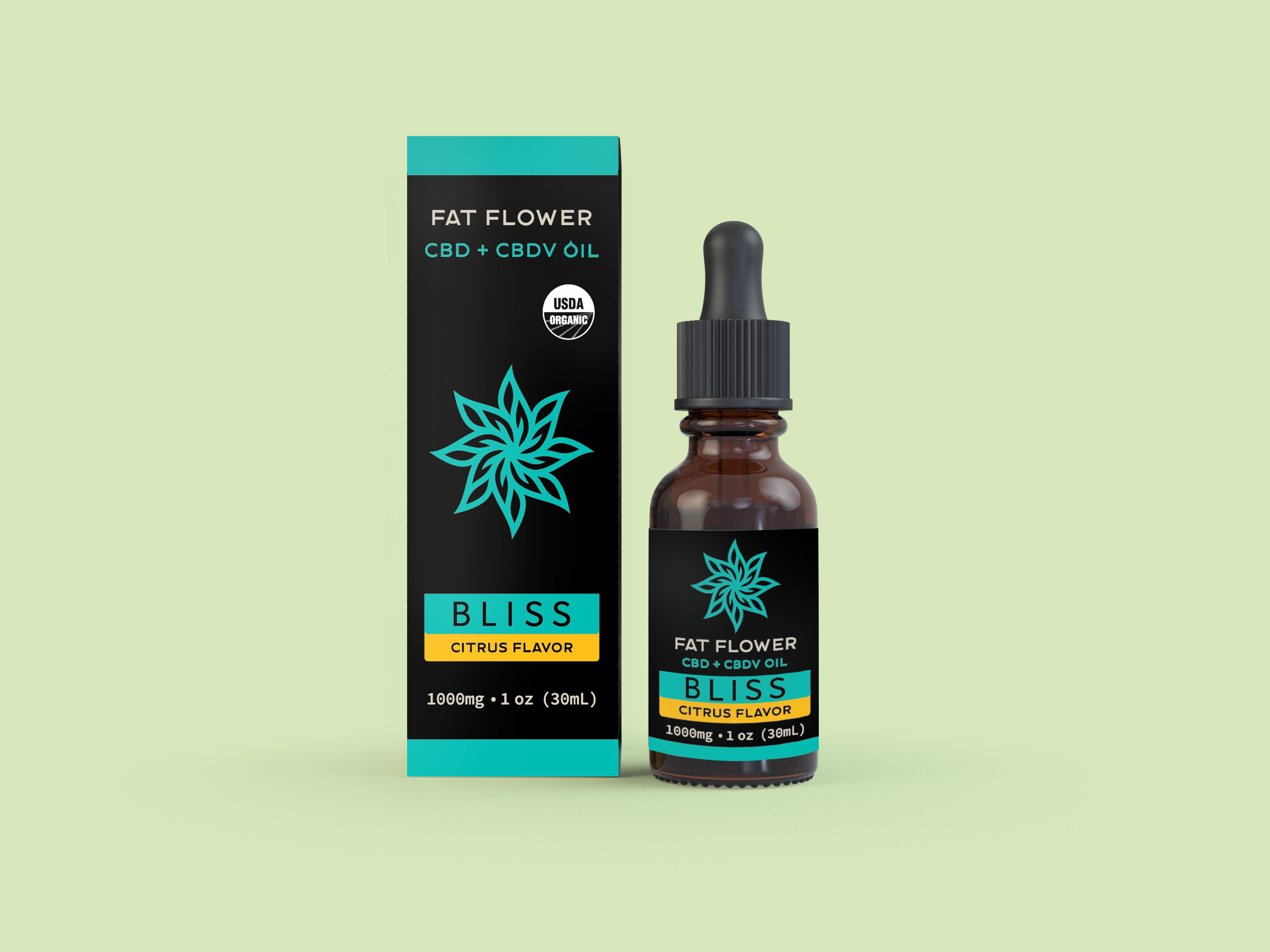 Fat Flower CBD + CBDA oil bottle and packaging Citrus Flavor 1000mg 1oz