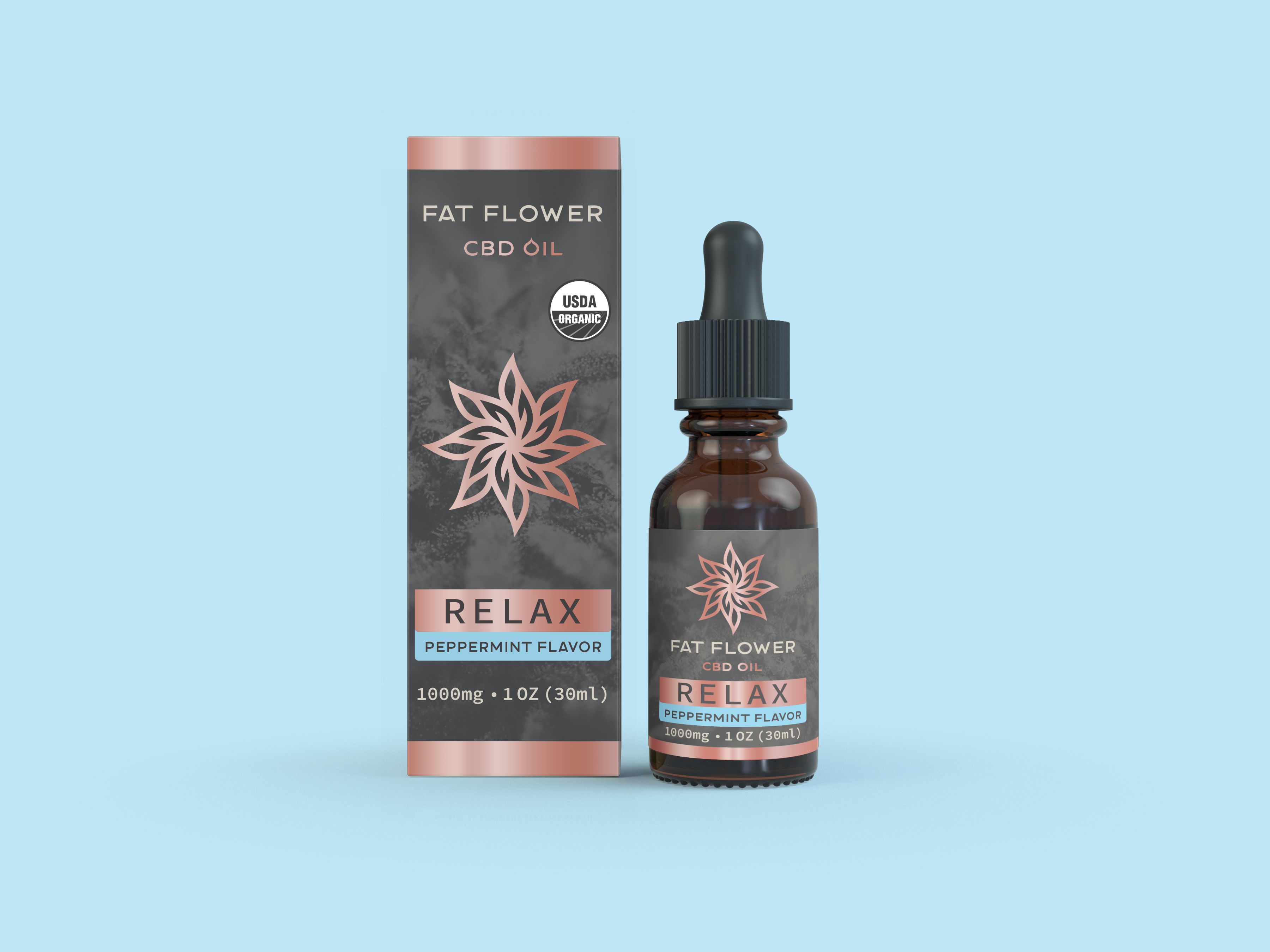 Relax full spectrum certified organic CBD 1000mg peppermint flavor oil for sleep and anxiety relief with less than 0.3% THC.